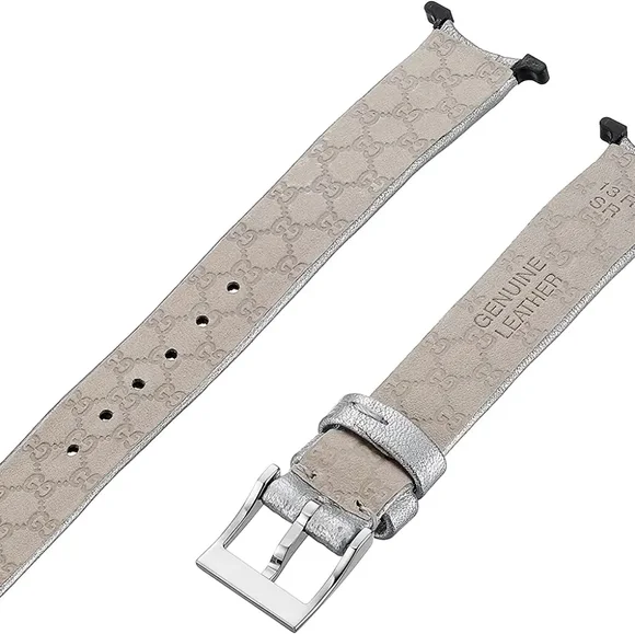 GUCCI Authentic Metallic Silver Leather U-Play 12 MM Replacement Wat… Gucci U-Play Kit 129 Medium White Leather Watch Strap and  main image 3